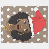 メリークリスマス，黒人女性，赤サンタハット，星 フリースブランケット (正面(横))