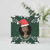 メリークリスマス、黒人女性、赤サンタハット、緑 カード (スタンド正面)