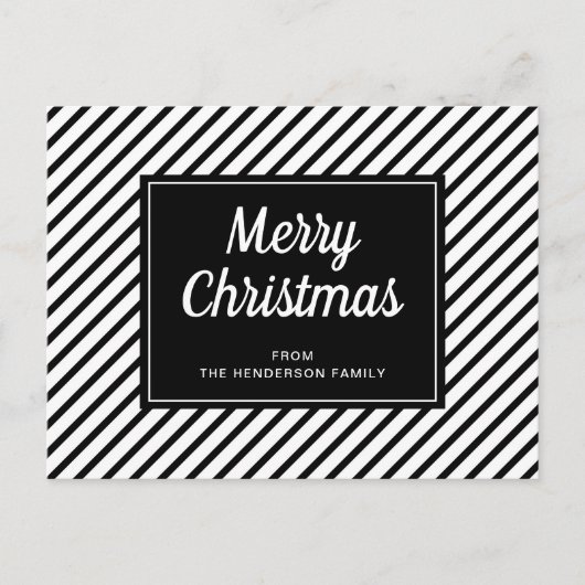 メリークリスマス 黒 白 ストライプ ポストカード (正面)