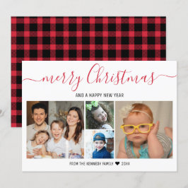 メリークリスマス　４枚の写真を並べた　赤いバッファロープレイド シーズンカード