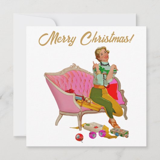 メリークリスマス 1950 レトロな婦人 シーズンカード (正面)