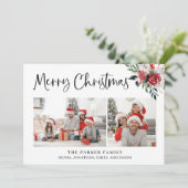 メリークリスマス | 2枚の写真と水彩フローラ シーズンカード (スタンド正面)
