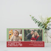 メリークリスマス – 2枚の写真 – 赤い緑 シーズンカード (スタンド正面)