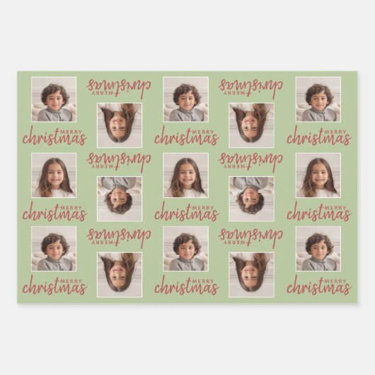 メリークリスマス – 2正方形の写真 – 3色 ラッピングペーパーシート (正面3)