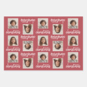 メリークリスマス – 2正方形の写真 – 3色 ラッピングペーパーシート (正面2)