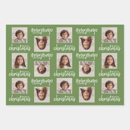 メリークリスマス – 2正方形の写真 – 3色 ラッピングペーパーシート (正面)