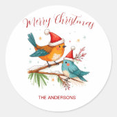 メリークリスマス 2羽の愛の鳥 ラウンドシール (正面)