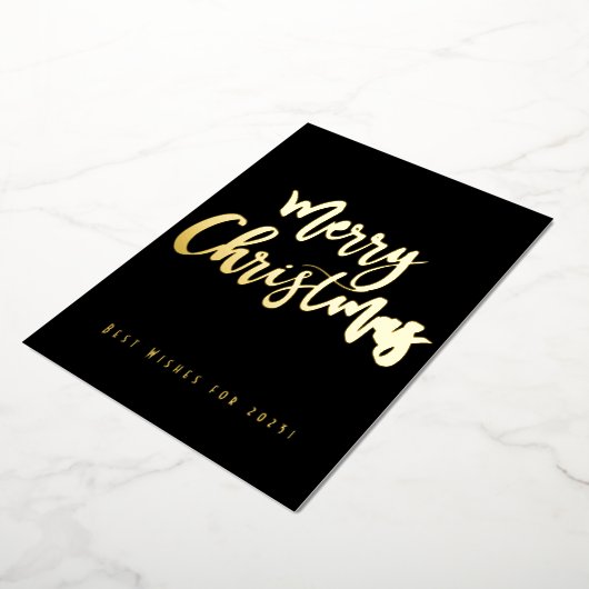 メリークリスマス 2023年おめでとう エレガントなブラックとゴールド 箔シーズンカード (回転した状態)
