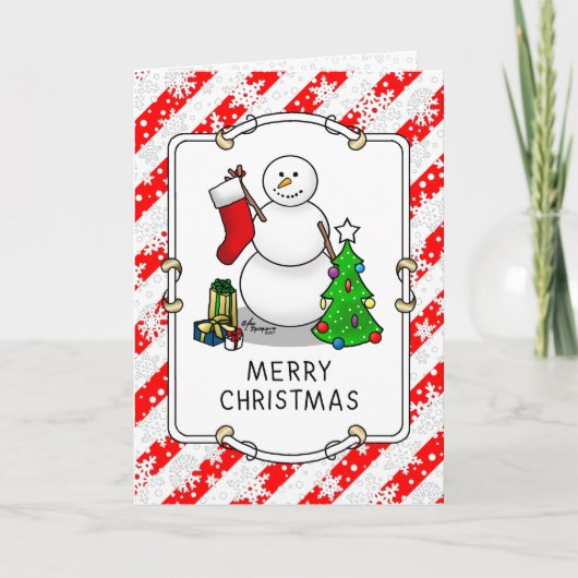 メリークリスマス 2 ツリー ストッキング スノーマン カード (正面)