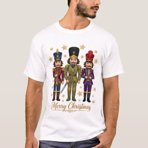 メリークリスマス 3人のくるみ割り人形 ゴールドの星 Tシャツ