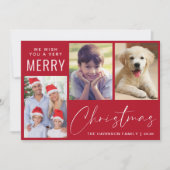 メリークリスマス 3枚の写真スクリプト 赤 シーズンカード (正面)