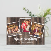 メリークリスマス 3枚の写真 レトロな木材 カード (スタンド正面)