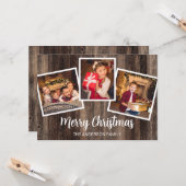 メリークリスマス 3枚の写真 レトロな木材 カード (正面/裏面インサイチュ)