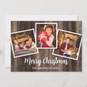 メリークリスマス 3枚の写真 レトロな木材 カード