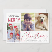 メリークリスマス 3枚の写真 赤い手書き風文字 シーズンカード (正面)