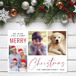 メリークリスマス 3枚の写真 赤い手書き風文字 シーズンカード