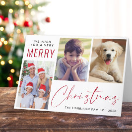 メリークリスマス 3枚の写真 赤い手書き風文字 シーズンカード