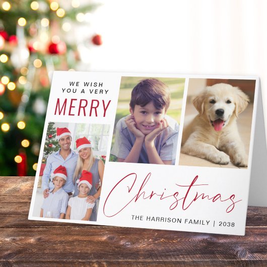 メリークリスマス 3枚の写真 赤い手書き風文字 シーズンカード