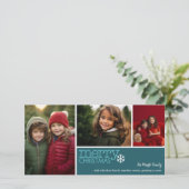 メリークリスマス – 3枚 – ティール（緑がかった色）ブルースノーフレーク シーズンカード (スタンド正面)