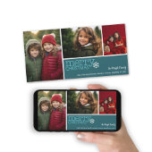 メリークリスマス – 3枚 – ティール（緑がかった色）ブルースノーフレーク シーズンカード