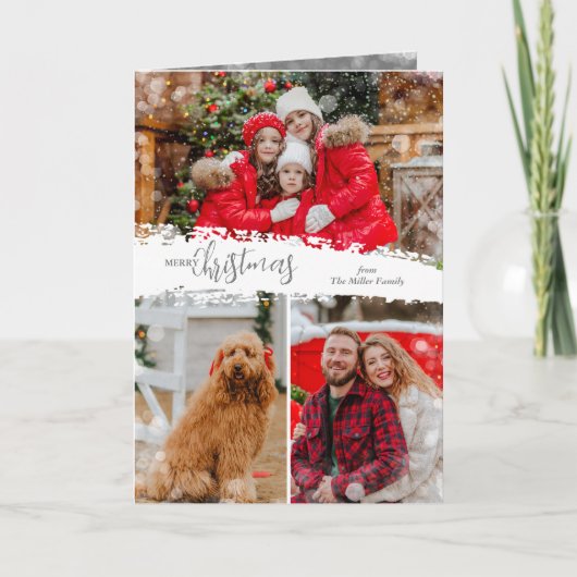 メリークリスマス 3 枚の写真コラージュ折りたたみカード シーズンカード (正面)