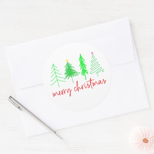 メリークリスマス – 4本の木 ラウンドシール (封筒)
