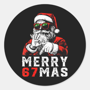 メリークリスマス 6 7 おもしろ サンタ 67 手 Xmas ラウンドシール