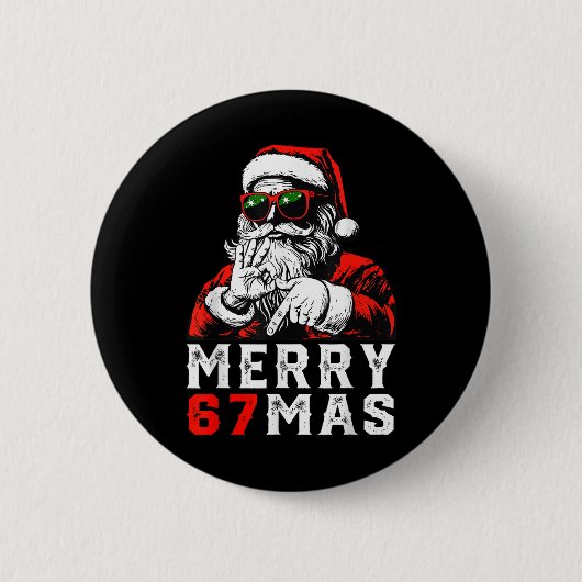 メリークリスマス 6 7 ミーム おもしろ サンタ 67 手 Xmas 缶バッジ (正面)