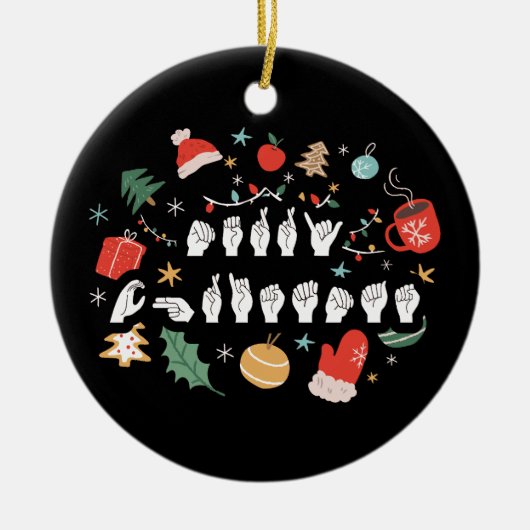 メリークリスマス – ASLアメリカ手話III セラミックオーナメント (正面)