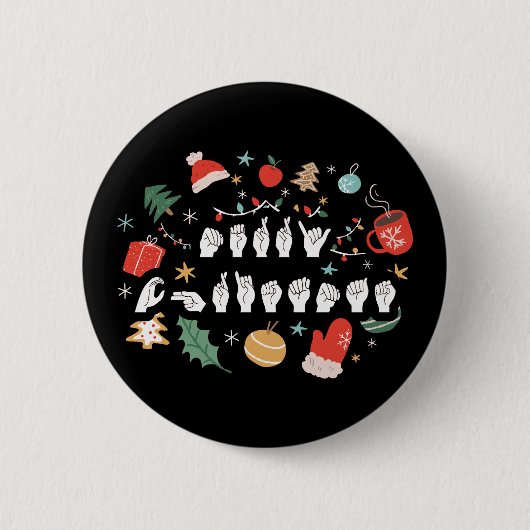 メリークリスマス – ASLアメリカ手話III 缶バッジ (正面)