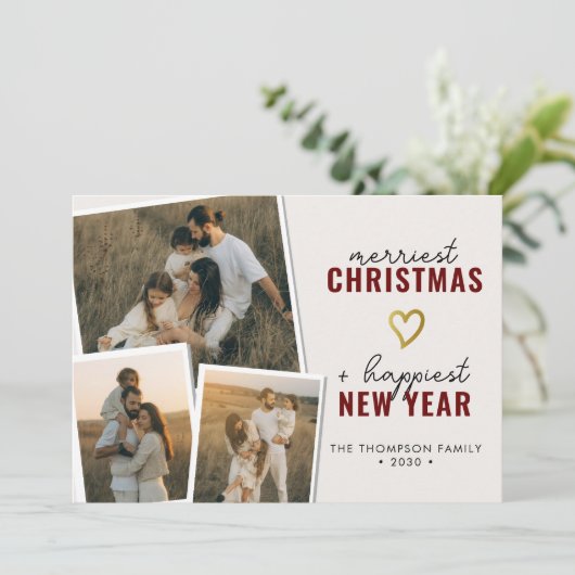 メリークリスマス | Boho モダン 3フォトコラージュ シーズンカード (スタンド正面)