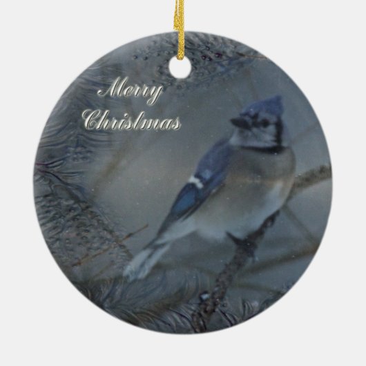 メリークリスマス – Eastern Blue Jay セラミックオーナメント (裏面)