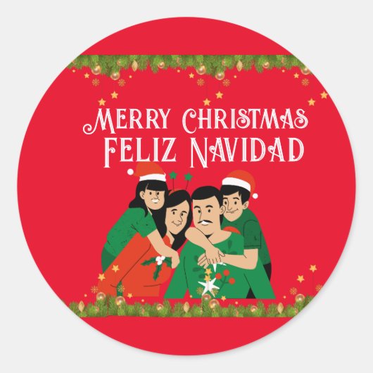 メリークリスマス FELIZ NAVIDAD カード ラウンドシール (正面)