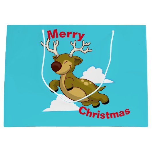 メリークリスマス – Feliz Navidad 飛んでいる Reindeer ラージペーパーバッグ (正面)