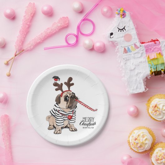 メリークリスマス | Pugトナカイ ペーパープレート (パーティー)