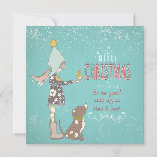 メリークリスマス – X-masガールドッグ編集可能文字オン シーズンカード (正面)