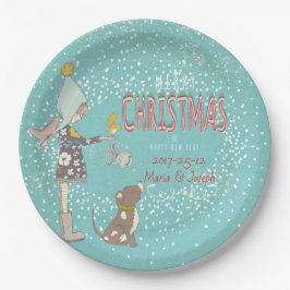 メリークリスマス – X-masガールドッグ編集可能文字オン ペーパープレート