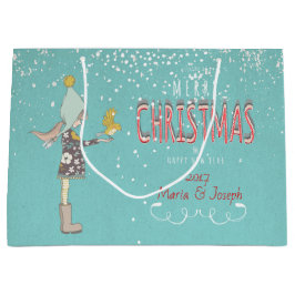 メリークリスマス – X-masガールドッグ編集可能文字オン ラージペーパーバッグ