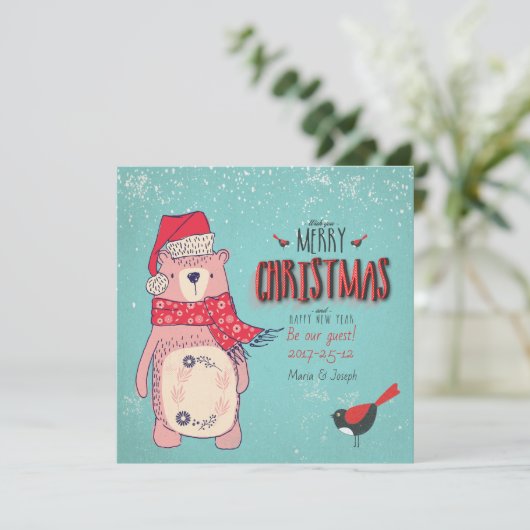 メリークリスマス – X-masクマと編集可能文字 シーズンカード (スタンド正面)