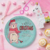 メリークリスマス – X-masクマと編集可能文字 ペーパープレート (パーティー)