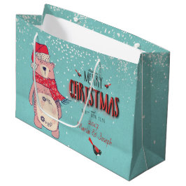 メリークリスマス – X-masクマと編集可能文字 ラージペーパーバッグ