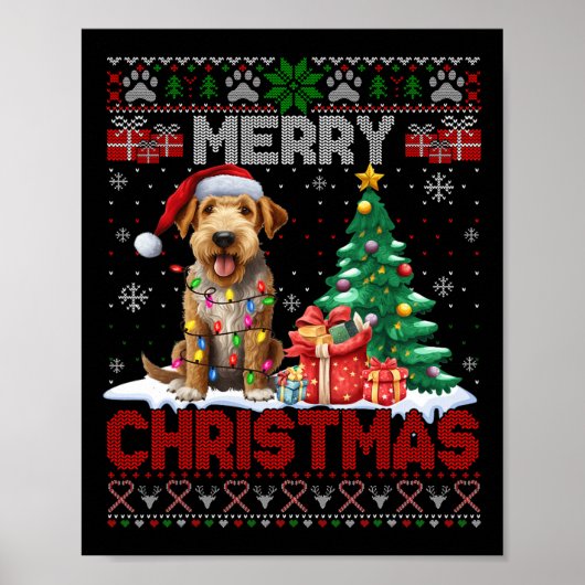 メリークリスマスAiredale Terrier犬の恋人醜いXm ポスター (正面)