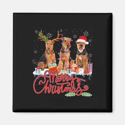 メリークリスマスAiredale Terrier Santa Reindeer Li マグネット (正面)