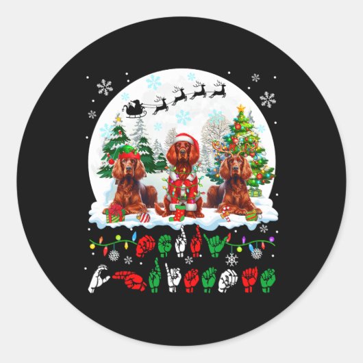 メリークリスマスAslサインランゲージスリーサンタアイリス ラウンドシール (正面)