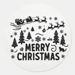 メリークリスマスb&wクリップアート ラウンドシール
