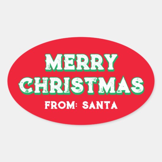 メリークリスマスfromサンタ編集可能文字レッドオーバル 楕円形シール (正面)