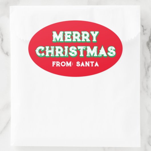 メリークリスマスfromサンタ編集可能文字レッドオーバル 楕円形シール (バッグ)