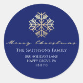 メリークリスマスfromネイビー金ゴールドRSVP雪片 ラウンドシール (正面)