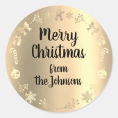 メリークリスマスfromネーム金ゴールドトナカイリース ラウンドシール (正面)