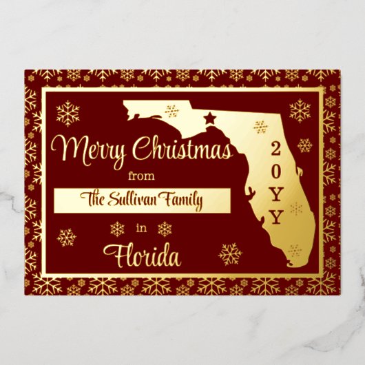 メリークリスマスfromフロリダ州 |写真 箔シーズンカード (正面)